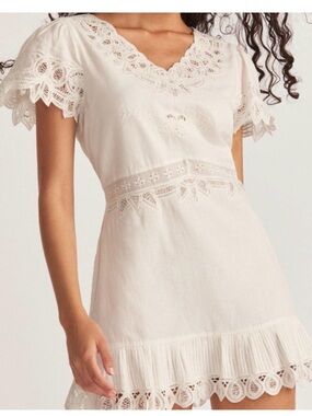 Love Shack Fancy Thara White Lace Trim Short Sleeve crochet dress size S